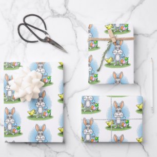 Feuille De Papier Cadeau Lapin de Pâques et les œufs de Pâques colorés