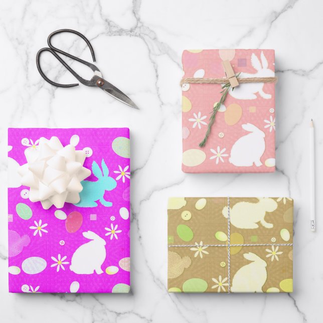 Feuille De Papier Cadeau Lapin de Pâques et oeufs (Recto)