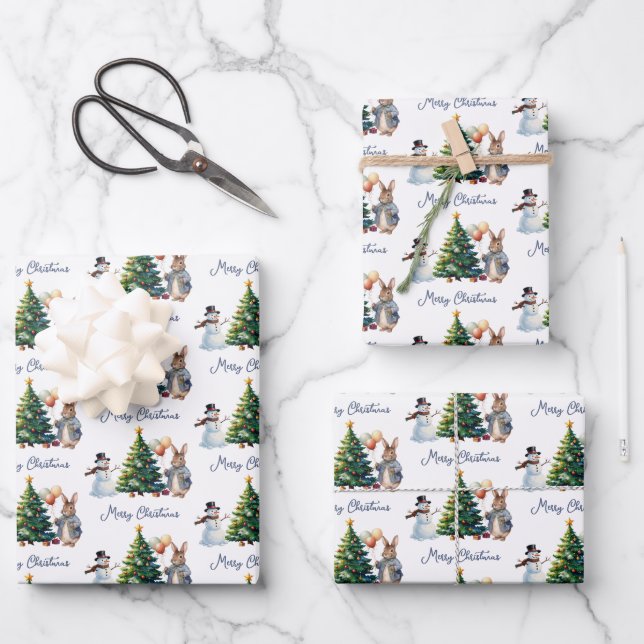 Feuille De Papier Cadeau Lapin de Pâques grassouillet arbre de Noël (Recto)