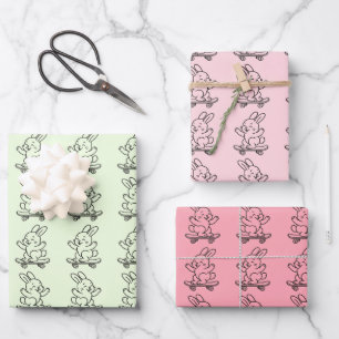 Feuille De Papier Cadeau Lapin en skateboard