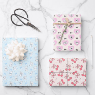 Feuille De Papier Cadeau Lapin ours à nœud coquette Cerise