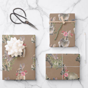 Feuille De Papier Cadeau Lapins Bébés Russes Kraft habillés pour une fê