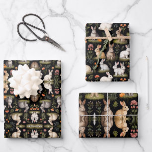Feuille De Papier Cadeau Lapins colorés sur noir