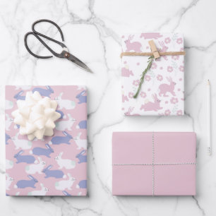 Feuille De Papier Cadeau Lapins roses, pourpres et blancs lapins Pâques