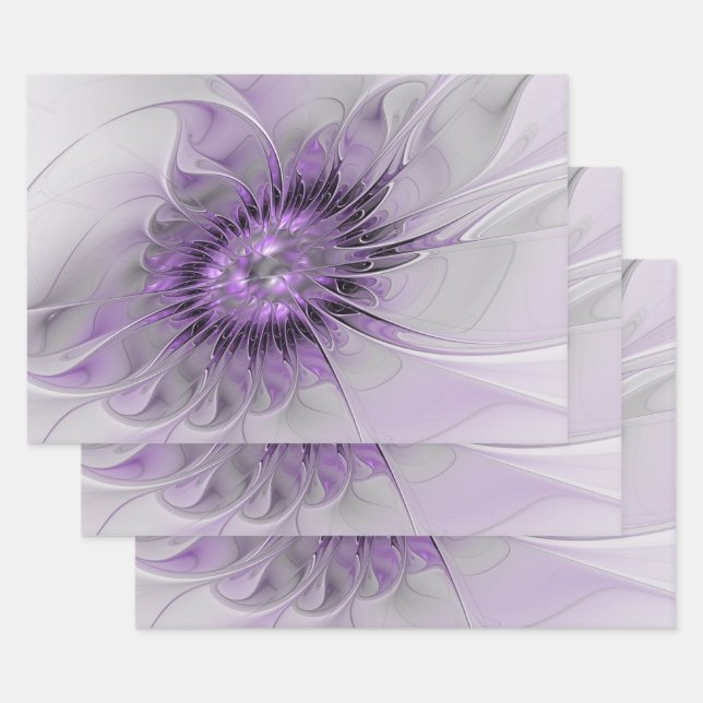 Feuille De Papier Cadeau Lavande Fleur Dream Moderne Abstrait Fractal Art (Lot)