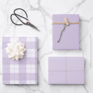 Feuille De Papier Cadeau Lavande violet Motif plaid et solides correspondan