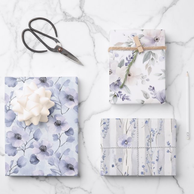Feuille De Papier Cadeau Lavande Violette Fleurie Mariage (Recto)