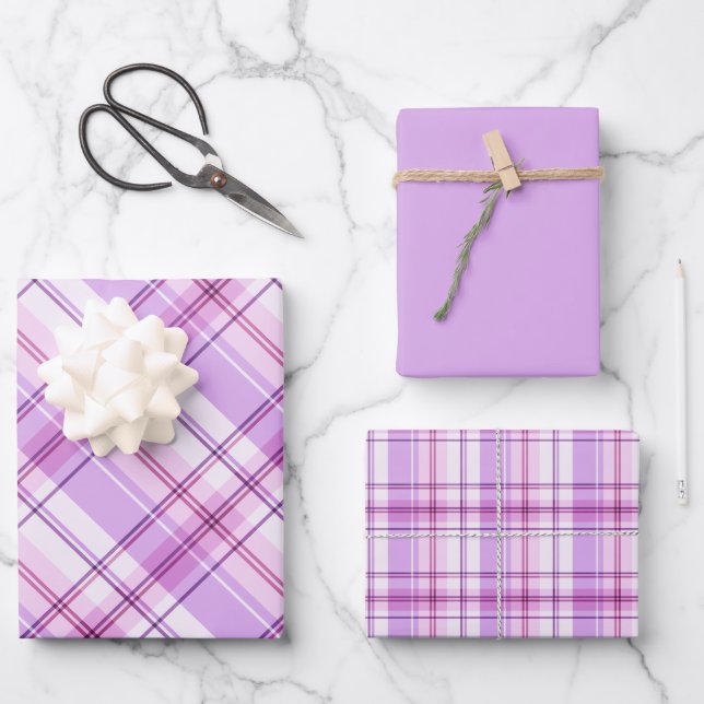 Feuille De Papier Cadeau Lavender, Light Pink & White Plaid (Recto)