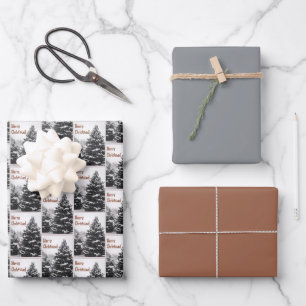 Feuille De Papier Cadeau Le blanc de l'hiver sur le À feuillage persistant 