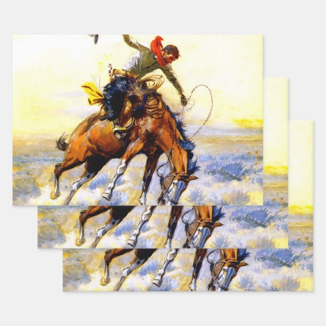 Feuille De Papier Cadeau "Le Bucker" Western Art de Charles M Russell (Lot)