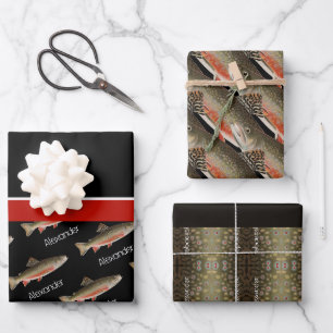 Feuille De Papier Cadeau Le cadeau d'un pêcheur moderne en noir et rouille