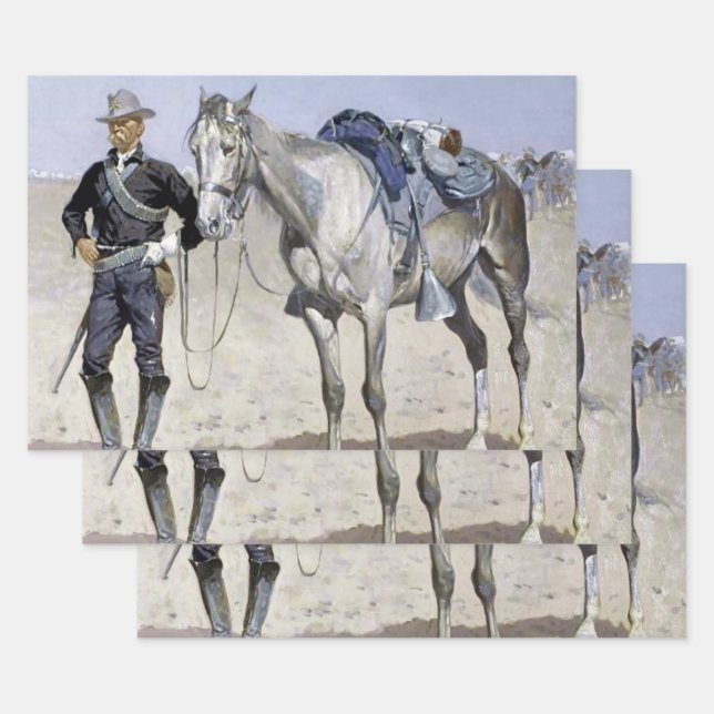 Feuille De Papier Cadeau Le cavalier des plaines par Frederic Remington (Lot)