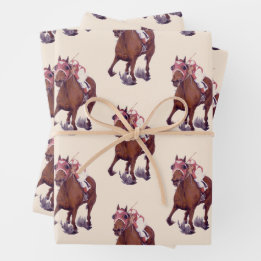 Feuille De Papier Cadeau Le cheval de course Thoroughbred gagne