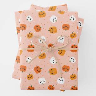 Feuille De Papier Cadeau Le Citrouille Cute Kawaii fait face au Motif