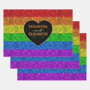 Feuille De Papier Cadeau Le drapeau LGBT arc-en-ciel brille un mariage gay