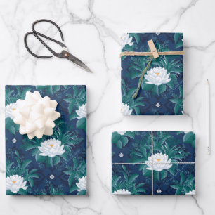 Feuille De Papier Cadeau Le Motif blanc Lotus Midnight Lotus