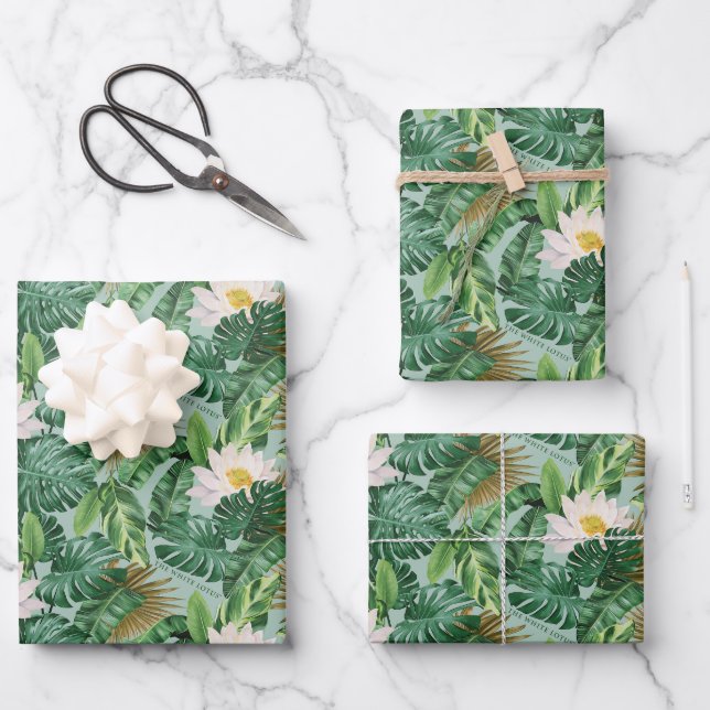 Feuille De Papier Cadeau Le Motif blanc Lotus Tropical Canopy (Recto)