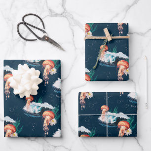 Feuille De Papier Cadeau Le Motif de la méduse blanche Lotus Ocean