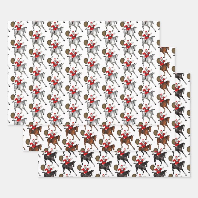 Feuille De Papier Cadeau Le Père Noël aime les chevaux (Lot)