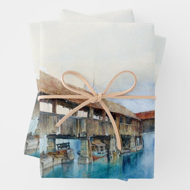 Feuille De Papier Cadeau Le pont de la Chapelle à Lucerne (Suisse) (En situation)