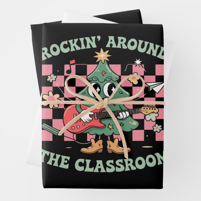 Feuille De Papier Cadeau Le Professeur Xmas Rockin' Autour De La Salle De C (En situation)