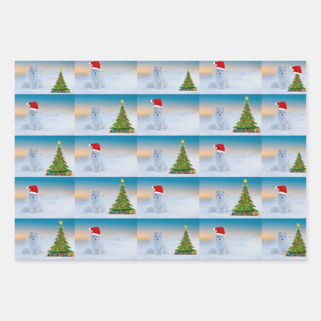 Feuille De Papier Cadeau Le renard arctique fête Noël (Devant)