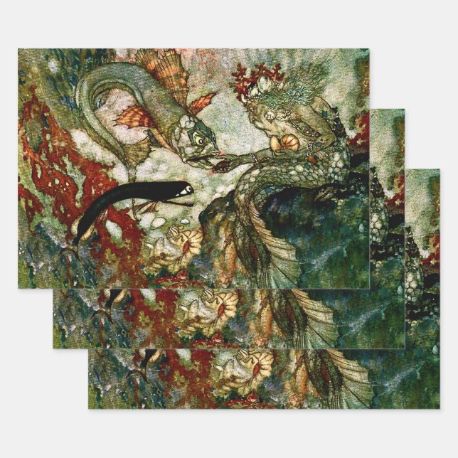 Feuille De Papier Cadeau "Le roi de la sirène" par Edmund Dulac (Lot)