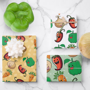 Feuille De Papier Cadeau Légumes souriants