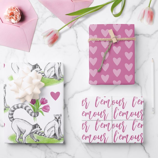 Feuille De Papier Cadeau Lemur avec Tulipes Amour romantique Amour Amoureux (Créateur téléchargé)