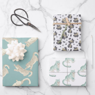 Feuille De Papier Cadeau Léopard des neiges bleu Motif