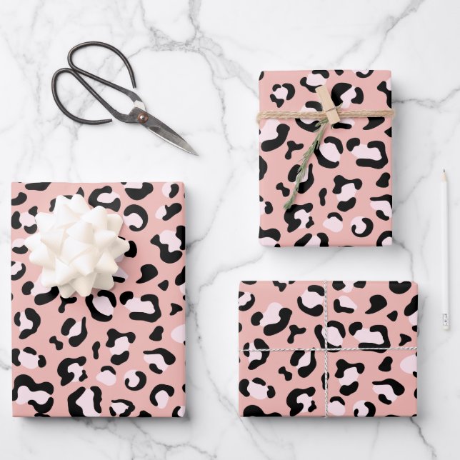 Feuille De Papier Cadeau Léopard Print, Léopard Spots, Rose Léopard (Recto)
