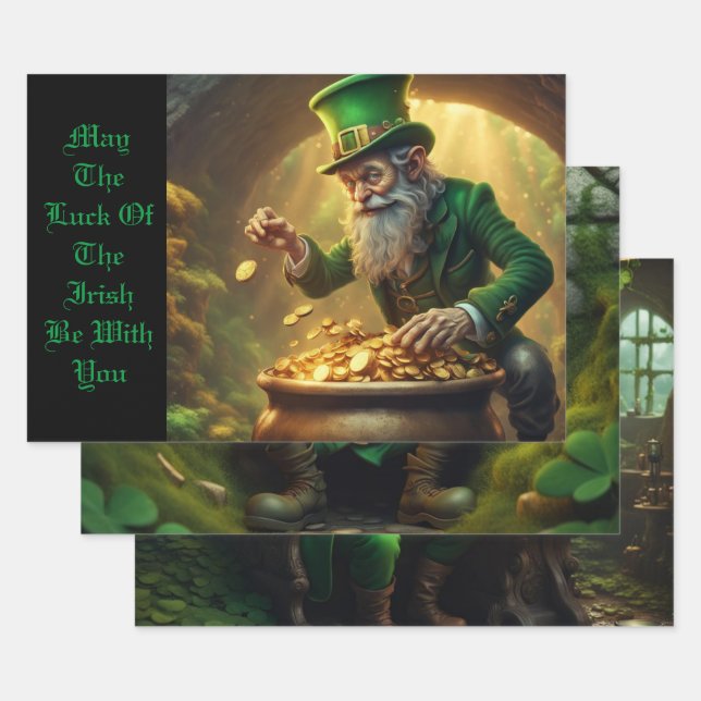 Feuille De Papier Cadeau Leprechaun (Lot)