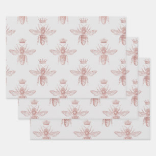 Feuille De Papier Cadeau Les abeilles royales roses sur la page de découpa