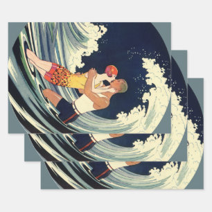 Feuille De Papier Cadeau Les amateurs d'art déco vintage se baignent dans l