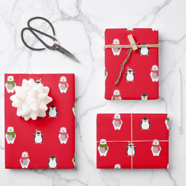 Feuille De Papier Cadeau Les animaux de Noël (Recto)