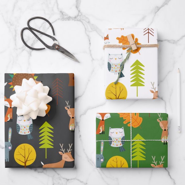 Feuille De Papier Cadeau Les animaux des bois scandinaves Noël (Recto)