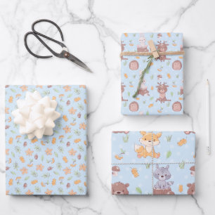 Feuille De Papier Cadeau Les animaux des bois tombent