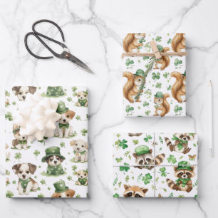 Feuille De Papier Cadeau Les animaux mignons Shamrock Green St. Patrick's D
