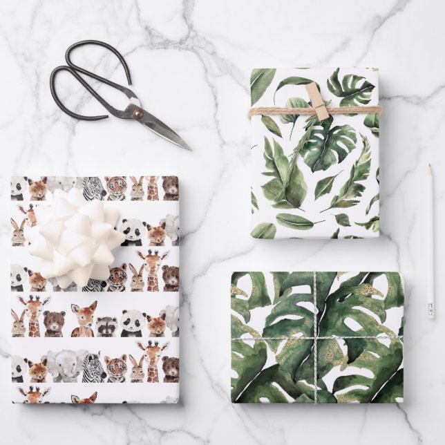 Feuille De Papier Cadeau Les animaux sauvages de la jungle | Anniversaire (Recto)