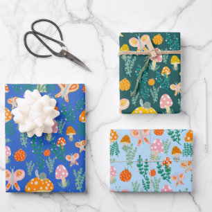 Feuille De Papier Cadeau Les champignons magiques Les papillons mignons Les