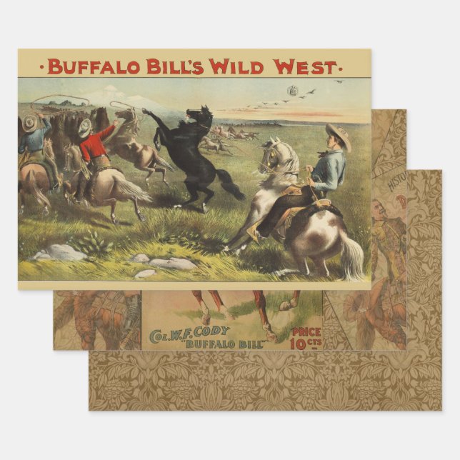 Feuille De Papier Cadeau Les Chevaux de l'Ouest sauvage de Buffalo Bill (Lot)