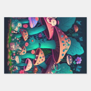 Feuille De Papier Cadeau Les elfes de champignons dans le champ