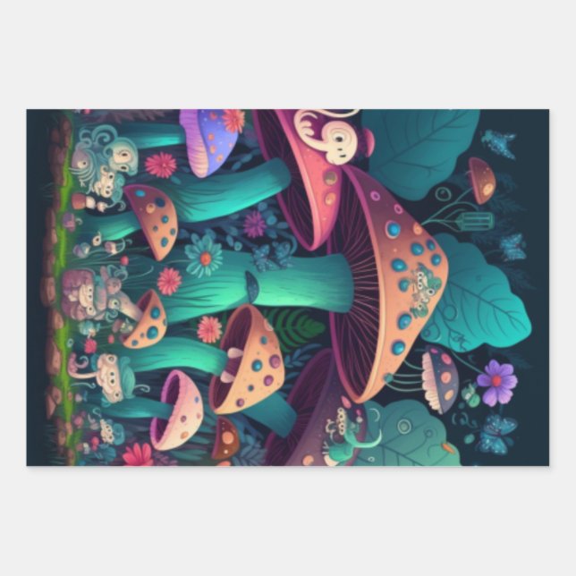 Feuille De Papier Cadeau Les elfes de champignons dans le champ (Devant)