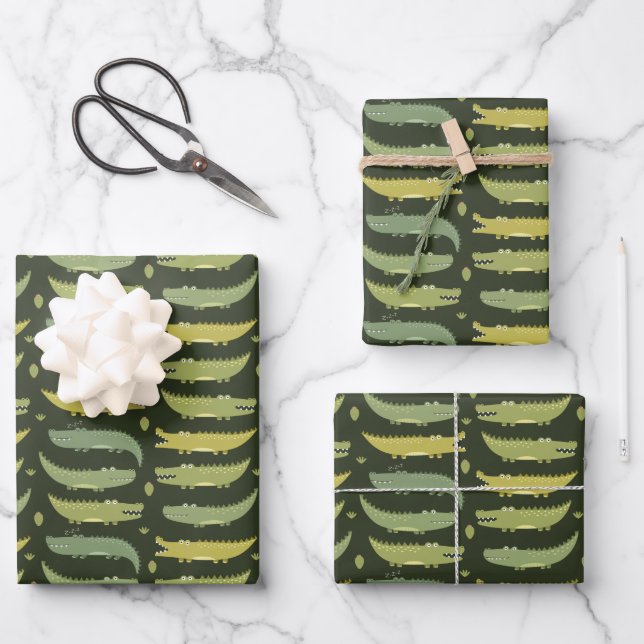 Feuille De Papier Cadeau Les enfants de mignons alligators Crocodiles parla (Recto)