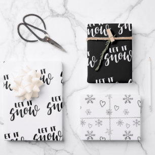 Feuille De Papier Cadeau Les flocons de neige sont écrités à la main Noi