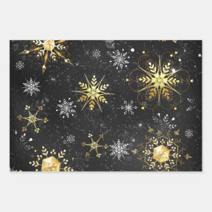 Feuille De Papier Cadeau Les flocons dorés de Noël sur l'Arrière - plan noi