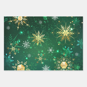 Feuille De Papier Cadeau Les flocons dorés de Noël sur l'Arrière - plan ver