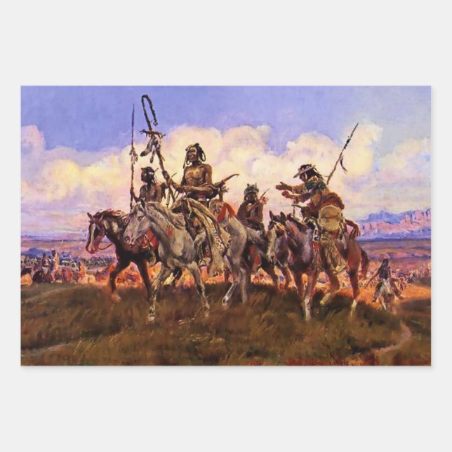 Feuille De Papier Cadeau "Les loups" de Charles M Russell (Devant 2)