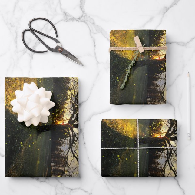 Feuille De Papier Cadeau Les lucioles magiques paysage onirique (Recto)