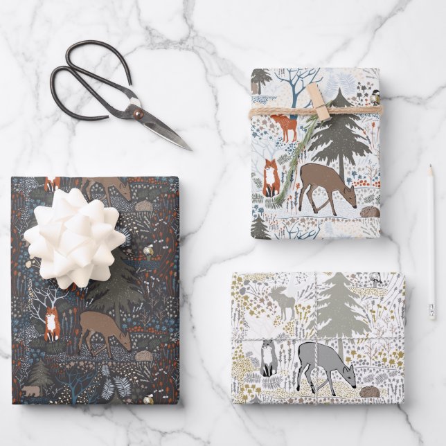 Feuille De Papier Cadeau Les mignons animaux en bois (Recto)